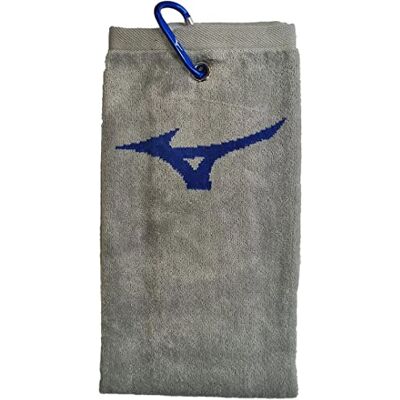 Mizuno Golf RB Tri-Fold Cotton Carabiner Clip Golf Towel 16" x 24" Grey/Blue Mizuno Golf RB Tri-Fold Cotton Carabiner Clip Golf Towel 16" x 24" Grey/Blue