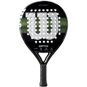 Wilson Optix V1 Padel Racket, Made with a Fiberglass Structure and Soft Foam, Circular Design and Precision Hole Technology, Colour: Black, Size: 2 Wilson Optix V1 Padel Racket, Made with a Fiberglass Structure and Soft Foam, Circular Design and Precision Hole Technology, Colour: Black, Size: 2