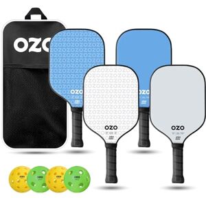 OZO Pickleball - Set of 4 paddles - Indoor & Outdoor Balls - White, Blue, Silver OZO Pickleball - Set of 4 paddles - Indoor & Outdoor Balls - White, Blue, Silver