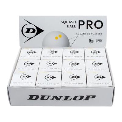 Dunlop Squash Balls Pro White, Double Yellow Dot, 12 Balls Dunlop Squash Balls Pro White, Double Yellow Dot, 12 Balls