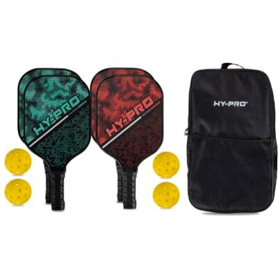 Hy-Pro Pickleball Paddles Set with 4 Fibreglass Rackets, Balls and Case Hy-Pro Pickleball Paddles Set with 4 Fibreglass Rackets, Balls and Case
