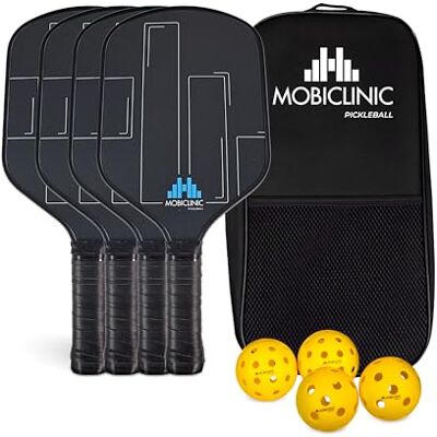 Mobiclinic ®, Pickleball Set, 4 Fiberglass Paddles, 4 Indoor and Outdoor Balls, Carry Bag, Ergonomic Grip, Honeycomb Polypropylene Core, Mobiall, Non-Slip Grip Mobiclinic ®, Pickleball Set, 4 Fiberglass Paddles, 4 Indoor and Outdoor Balls, Carry Bag, Ergonomic Grip, Honeycomb Polypropylene Core, Mobiall, Non-Slip Grip