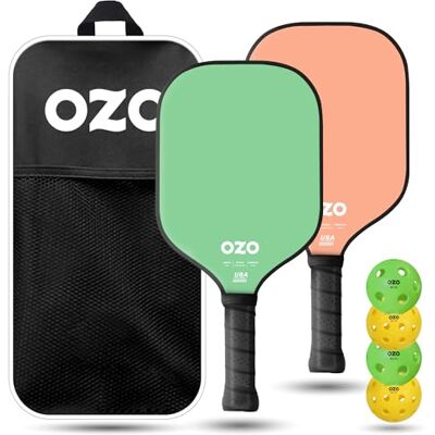 OZO Pickleball Set of 2 paddles + 4 balls Spark Fusion Essence (Beginner Fusion) + Indoor & Outdoor Balls + Carrying bag, Green + Pink OZO Pickleball Set of 2 paddles + 4 balls Spark Fusion Essence (Beginner Fusion) + Indoor & Outdoor Balls + Carrying bag, Green + Pink