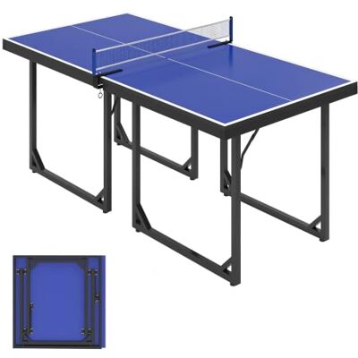 HOMCOM 6ft Table Tennis Foldable Portable with Net Midsize Ping Pong Set, Indoor Use, Easy Assemble HOMCOM 6ft Table Tennis Foldable Portable with Net Midsize Ping Pong Set, Indoor Use, Easy Assemble