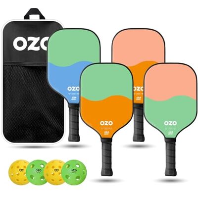 OZO Pickleball Set of 4 Beginner Paddles + 4 Balls 4 Control Rackets + Indoor & Outdoor Balls + Bag OZO Pickleball Set of 4 Beginner Paddles + 4 Balls 4 Control Rackets + Indoor & Outdoor Balls + Bag