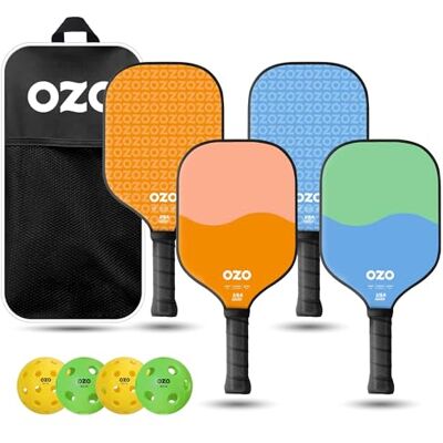 OZO Pickleball Set of 4 Beginner Paddles + 4 Indoor & Outdoor Balls + Carrying Bag OZO Pickleball Set of 4 Beginner Paddles + 4 Indoor & Outdoor Balls + Carrying Bag
