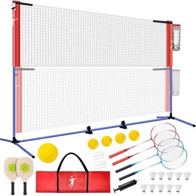 KIKILIVE Badminton Net Set, Volleyball Net set, Pickleball Net Set Adjustable Height, Portable Set for Tennis Soccer with Volleyball & Pickleball Paddles & Badminton Rackets, for Indoor Outdoor Gam KIKILIVE Badminton Net Set, Volleyball Net set, Pickleball Net Set Adjustable Height, Portable Set for Tennis Soccer with Volleyball & Pickleball Paddles & Badminton Rackets, for Indoor Outdoor Gam