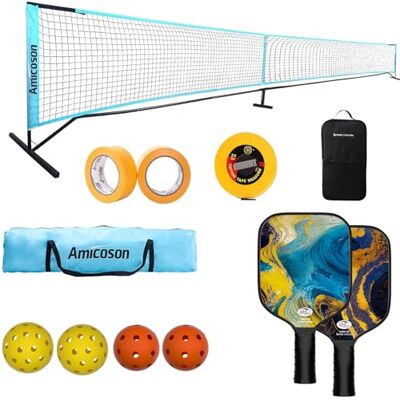 Effie Lancelot Pickleball Set with Net, 22FT Portable Pickleball Net with 2 USAPA Approved Fiberglass Surface Pickleball, 4 balls, 2 Towels, Carrying Bag, Backpack, Rolls of Court Marking Tape & Measuring Tape Effie Lancelot Pickleball Set with Net, 22FT Portable Pickleball Net with 2 USAPA Approved Fiberglass Surface Pickleball, 4 balls, 2 Towels, Carrying Bag, Backpack, Rolls of Court Marking Tape & Measuring Tape