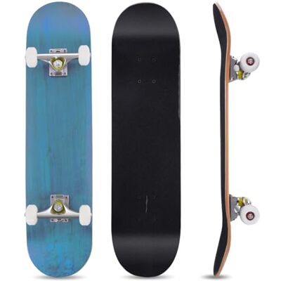 GYMAX Skateboard, 31 x 8 Inch Complete Skateboard with ABEC-7 Ball Bearings, 7-Layer Maple Wood Deck Double Kick Standard Skateboards for Kids Adult Beginners, Blue GYMAX Skateboard, 31 x 8 Inch Complete Skateboard with ABEC-7 Ball Bearings, 7-Layer Maple Wood Deck Double Kick Standard Skateboards for Kids Adult Beginners, Blue