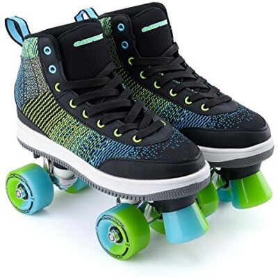 Osprey Mid Top Fly Knit Quad Roller Skates, Ideal Beginner 4 Wheel Roller Boots with ABEC 7 Bearings, Green Osprey Mid Top Fly Knit Quad Roller Skates, Ideal Beginner 4 Wheel Roller Boots with ABEC 7 Bearings, Green