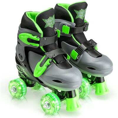 Xootz Kids Roller Skates, Adjustable LED Quad Skates, Green, UK Sizes 13-3 Beginner Light Up Kids 4 Wheel Roller Boots with Adjustable Fit for Boys and Girls, Indoor/Outdoor Use Xootz Kids Roller Skates, Adjustable LED Quad Skates, Green, UK Sizes 13-3 Beginner Light Up Kids 4 Wheel Roller Boots with Adjustable Fit for Boys and Girls, Indoor/Outdoor Use