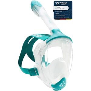 Cressi Java Full Face Mask Clear/Aquamarine S/M-Full Face Snorkel Mask, Ultra Clear Anti Fog Lens, 100% Silicone, Snorkel Dry with Safety Valves, Transparent/Aquamarine, S/M Cressi Java Full Face Mask Clear/Aquamarine S/M-Full Face Snorkel Mask, Ultra Clear Anti Fog Lens, 100% Silicone, Snorkel Dry with Safety Valves, Transparent/Aquamarine, S/M