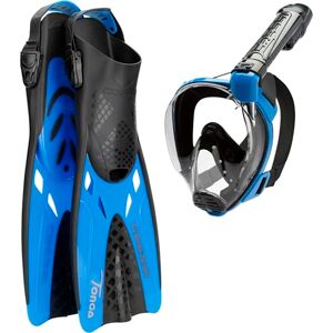 Cressi Baron + Tonga Combo Black/Blue L/XL-Set Baron Full Face Mask, Wide View, Anti-fog System, Easy Breathing+Light Adjustable Tonga Fins, Black/Blue, L/XL Cressi Baron + Tonga Combo Black/Blue L/XL-Set Baron Full Face Mask, Wide View, Anti-fog System, Easy Breathing+Light Adjustable Tonga Fins, Black/Blue, L/XL