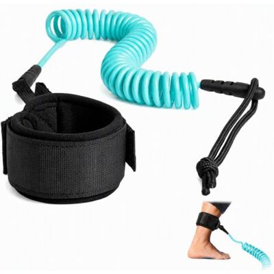 Yoxfayox Surfboard Leash, 90 cm Kayak Paddle Leash Paddle Board Accessories (Cyan) Premium TPU Coiled Leash with High Elastic Stretch, Anti-Tangle Design and Padded Ankle Strap for Surf and Paddle Board Use Yoxfayox Surfboard Leash, 90 cm Kayak Paddle Leash Paddle Board Accessories (Cyan) Premium TPU Coiled Leash with High Elastic Stretch, Anti-Tangle Design and Padded Ankle Strap for Surf and Paddle Board Use