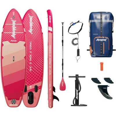 AQUAPLANET PACE 10’6” Inflatable Paddle Board Package for Adults & Beginners, Stable All Round SUP for Easy Cruising & First Time Paddlers, Complete Kit with Paddle Pump & Bag – Coral AQUAPLANET PACE 10’6” Inflatable Paddle Board Package for Adults & Beginners, Stable All Round SUP for Easy Cruising & First Time Paddlers, Complete Kit with Paddle Pump & Bag – Coral