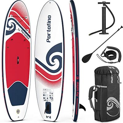 Leisure Trail Portofino Inflatable Stand Up Paddle Board, 10ft x 33" x 4.75" SUP, All Round Paddleboard With Accessories, Backpack Bag, Adjustable Aluminium Oar, Pump, Pressure Gauge, Leash, Removable Fin Leisure Trail Portofino Inflatable Stand Up Paddle Board, 10ft x 33" x 4.75" SUP, All Round Paddleboard With Accessories, Backpack Bag, Adjustable Aluminium Oar, Pump, Pressure Gauge, Leash, Removable Fin