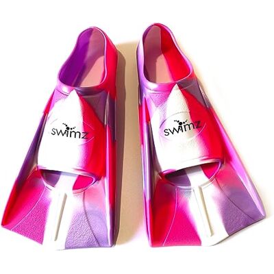 Swimz Short Blade Silicone swim Training Fins Pink / White / Purple Swimz Short Blade Silicone swim Training Fins Pink / White / Purple