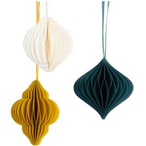 Talking Tables Paper Honeycomb Christmas Tree Decorations Pack of 3 Hanging Xmas Baubles in White, Green and Yellow, Small, Goldcreamwhite Talking Tables Paper Honeycomb Christmas Tree Decorations Pack of 3 Hanging Xmas Baubles in White, Green and Yellow, Small, Goldcreamwhite