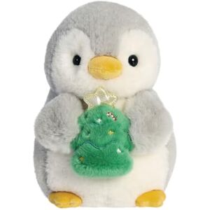 AURORA , 99361, PomPom Penguin w/Xmas Tree 8In, Soft Toy, white and grey AURORA , 99361, PomPom Penguin w/Xmas Tree 8In, Soft Toy, white and grey
