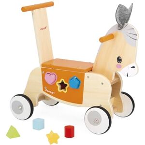 Janod Donkey Wooden Carrier with Integrated Shape Box Trotter Function Silent Wheels Balance and Motor Skills Training FSC Wooden Development Toy From 12 Months, J03325 Janod Donkey Wooden Carrier with Integrated Shape Box Trotter Function Silent Wheels Balance and Motor Skills Training FSC Wooden Development Toy From 12 Months, J03325