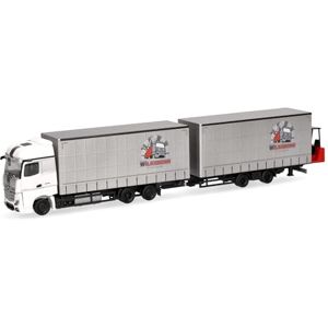 Herpa truck model Mercedes-Benz Actros Bigspace volume curtain canvas trailer truck with tail lift, on a scale of 1:87, plastic miniature, made in Germany, model building, collectors edition Herpa truck model Mercedes-Benz Actros Bigspace volume curtain canvas trailer truck with tail lift, on a scale of 1:87, plastic miniature, made in Germany, model building, collectors edition
