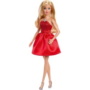 Barbie Mattel 80th Anniversary Ruby-Red Celebration Blonde Fashion Doll Wearing Red Dress with Silvery Shoes & Necklace, Collectible Toy, JGD25 Barbie Mattel 80th Anniversary Ruby-Red Celebration Blonde Fashion Doll Wearing Red Dress with Silvery Shoes & Necklace, Collectible Toy, JGD25