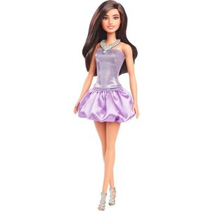 Barbie Fashionistas Doll #234 with Brown Hair, Wearing Sequined Purple Bubble Dress with Satiny Skirt, Silvery Necklace and Heels, HYT92 Barbie Fashionistas Doll #234 with Brown Hair, Wearing Sequined Purple Bubble Dress with Satiny Skirt, Silvery Necklace and Heels, HYT92