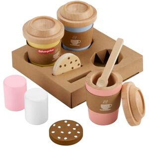 Fisher-Price Wood Pretend Play Toy Coffee To Go Café Set, 15-Piece Wooden Playset with Cups & Food for Preschool Kids Ages 3+ Years, HXT85 Fisher-Price Wood Pretend Play Toy Coffee To Go Café Set, 15-Piece Wooden Playset with Cups & Food for Preschool Kids Ages 3+ Years, HXT85