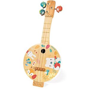 Janod Wooden Pure Banjo Printed with Pretty Illustrations, Water Based Paint Bird-Shaped Tuning Keys Imitation Toy 3 Spare Cords Banjo for Children from 3 Years Old, J05160 Janod Wooden Pure Banjo Printed with Pretty Illustrations, Water Based Paint Bird-Shaped Tuning Keys Imitation Toy 3 Spare Cords Banjo for Children from 3 Years Old, J05160