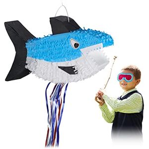 Relaxdays Shark Pinata, Hanging, for Boys & Girls, Birthday Piñata, Fillable, Blue Relaxdays Shark Pinata, Hanging, for Boys & Girls, Birthday Piñata, Fillable, Blue