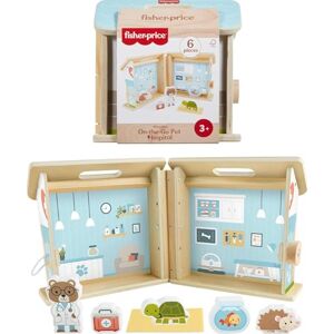 Fisher-Price Wood Pretend Play Toy Pet Hospital Set, 6-Piece Wooden Animal Playset for Travel Preschool Kids Ages 3+ Years, JFG07 Fisher-Price Wood Pretend Play Toy Pet Hospital Set, 6-Piece Wooden Animal Playset for Travel Preschool Kids Ages 3+ Years, JFG07