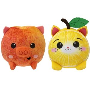 FOODIBLES Lemon Cat & Peach Pig soft cuddly plush toys, these stuffed animal twin packs are 10cms tall teddy bear, Yellow FOODIBLES Lemon Cat & Peach Pig soft cuddly plush toys, these stuffed animal twin packs are 10cms tall teddy bear, Yellow