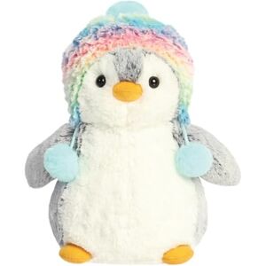 AURORA , 99442, PomPom Penguin Rainbow Beanie 9In, Soft Toy, Grey AURORA , 99442, PomPom Penguin Rainbow Beanie 9In, Soft Toy, Grey