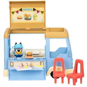 Bluey Transforming Food Truck Playset, Transforms Into a Café With Dining Area and Chairs. Includes Exclusive Figure Wearing Her Apron and Visor, 5 Accessories and Sticker Sheet Bluey Transforming Food Truck Playset, Transforms Into a Café With Dining Area and Chairs. Includes Exclusive Figure Wearing Her Apron and Visor, 5 Accessories and Sticker Sheet