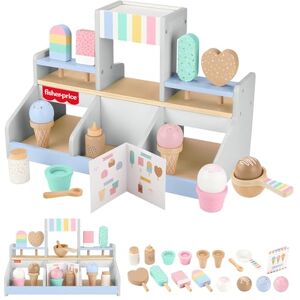 Fisher-Price Wood Pretend Play Toy Ice Cream Shop Set, 18-Piece Wooden Food Playset for Preschool Kids Ages 3+ Years, HXV21 Fisher-Price Wood Pretend Play Toy Ice Cream Shop Set, 18-Piece Wooden Food Playset for Preschool Kids Ages 3+ Years, HXV21