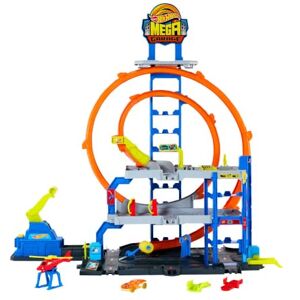 Hot Wheels Toy Car Track Set with Die-Cast Car & Helicopter, 2 Loops, Storage for 37 1:64 Scale Vehicles, Speed Snap Adapters, Mega Loop Garage, JLC05 Hot Wheels Toy Car Track Set with Die-Cast Car & Helicopter, 2 Loops, Storage for 37 1:64 Scale Vehicles, Speed Snap Adapters, Mega Loop Garage, JLC05