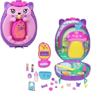 Polly Pocket 2-in-1 Travel Toy with 2 Micro Dolls and 16 Accessories, Hedgehog Purse Playset with Pet Theme, JBJ91 Polly Pocket 2-in-1 Travel Toy with 2 Micro Dolls and 16 Accessories, Hedgehog Purse Playset with Pet Theme, JBJ91