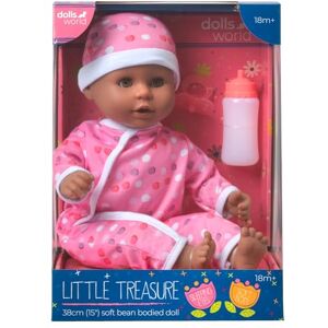 Dolls World from Peterkin Little Treasure Doll 78318 38cm (15") baby doll with bean filled bum, sleeping eyes, deluxe romper, hat, bottle and dummy Dolls & Accessories Ages 18m+ Dolls World from Peterkin Little Treasure Doll 78318 38cm (15") baby doll with bean filled bum, sleeping eyes, deluxe romper, hat, bottle and dummy Dolls & Accessories Ages 18m+