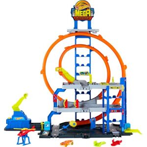 Hot Wheels Toy Car Track Set with Die-Cast Car & Helicopter, 2 Loops, Storage for 37 1:64 Scale Vehicles, Speed Snap Adapters, Mega Loop Garage, JLC05 Hot Wheels Toy Car Track Set with Die-Cast Car & Helicopter, 2 Loops, Storage for 37 1:64 Scale Vehicles, Speed Snap Adapters, Mega Loop Garage, JLC05