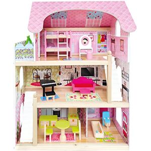 Bino world of toys Dollhouse with Balcony, Toddlers 3 Years Old, 3 Floors, Stairs, 4 Rooms, Balcony, Includes 15 Pieces, Accessories, Children's Skills, Pink Bino world of toys Dollhouse with Balcony, Toddlers 3 Years Old, 3 Floors, Stairs, 4 Rooms, Balcony, Includes 15 Pieces, Accessories, Children's Skills, Pink
