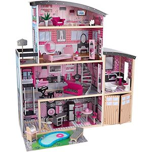 KidKraft Sparkle Mansion Wooden Dolls House with Furniture and Accessories Included, 3 Storey Play Set with Cat, Lift, Garage and Pool for 30 cm/12 Inch Dolls, Kids' Toys, 65826 KidKraft Sparkle Mansion Wooden Dolls House with Furniture and Accessories Included, 3 Storey Play Set with Cat, Lift, Garage and Pool for 30 cm/12 Inch Dolls, Kids' Toys, 65826