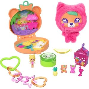 Polly Pocket Doll & Pets Playset, Plushie Bear Compact, Keychain and Plush with Fruit Theme Accessories and Charms, JKC79 Polly Pocket Doll & Pets Playset, Plushie Bear Compact, Keychain and Plush with Fruit Theme Accessories and Charms, JKC79