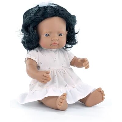 Miniland Baby Doll Hispanic Girl 38cm. Made in Spain with vanilla scent. Anatomically correct. My Friends & Me collection Miniland Baby Doll Hispanic Girl 38cm. Made in Spain with vanilla scent. Anatomically correct. My Friends & Me collection