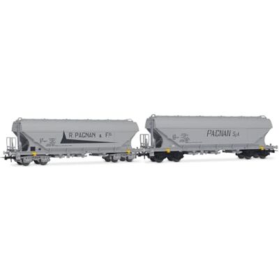 Rivarossi HR6678 FS, 2-unit flat-sided pack hopper wagons type Uas, Pagnan livery, ep. IV Rolling Stock Wagons Rivarossi HR6678 FS, 2-unit flat-sided pack hopper wagons type Uas, Pagnan livery, ep. IV Rolling Stock Wagons