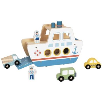 Tooky Toy Wooden Ferry Pretend Play Toy, Cargo Ship with Vehicles and Characters, 18 Months+, 11.8x12.3x24.8 cm Tooky Toy Wooden Ferry Pretend Play Toy, Cargo Ship with Vehicles and Characters, 18 Months+, 11.8x12.3x24.8 cm