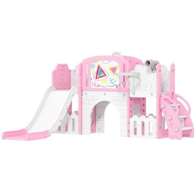 AIYAPLAY 7 in 1 Toddler Slide Set with Basketball Hoop, Outdoor & Indoor Frog Theme Playset with Climbing Frame, Telescope, Drawing Board, Storage Box for Toddlers Ages 1-3, Pink AIYAPLAY 7 in 1 Toddler Slide Set with Basketball Hoop, Outdoor & Indoor Frog Theme Playset with Climbing Frame, Telescope, Drawing Board, Storage Box for Toddlers Ages 1-3, Pink
