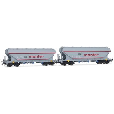 Rivarossi HR6677 I-ERSA, 2-unit pack flat-sided cereal hoppers, MONFER, grey, new inscriptions, ep. VI Rolling Stock Wagons Rivarossi HR6677 I-ERSA, 2-unit pack flat-sided cereal hoppers, MONFER, grey, new inscriptions, ep. VI Rolling Stock Wagons