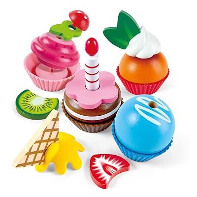 Hape E3157 Colourful Wooden Cupcakes, Realistic Pretend Play Food Kitchen Toy for Children Ages 3+ Years, Multicolor Hape E3157 Colourful Wooden Cupcakes, Realistic Pretend Play Food Kitchen Toy for Children Ages 3+ Years, Multicolor