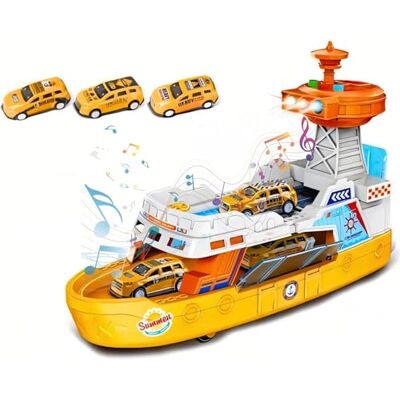 SGM 160 Coast Guard Ship Toy, 1:16 Scale Transport Boat With 3 Super Car, Fire ship model with light and sound, cabin can be opened, Birthday Gift for 3 4 5 6 Year Old Kids (Yellow) SGM 160 Coast Guard Ship Toy, 1:16 Scale Transport Boat With 3 Super Car, Fire ship model with light and sound, cabin can be opened, Birthday Gift for 3 4 5 6 Year Old Kids (Yellow)