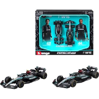Bburago F1 Formula 1MERCEDES AMG W15 (2024) HAMILTON AND RUSSELL 2 Pack 1:43 Scale Incredibly Detailed Die-Cast Replica Collectible Race Car Models, Multiple Colours, Black Bburago F1 Formula 1MERCEDES AMG W15 (2024) HAMILTON AND RUSSELL 2 Pack 1:43 Scale Incredibly Detailed Die-Cast Replica Collectible Race Car Models, Multiple Colours, Black